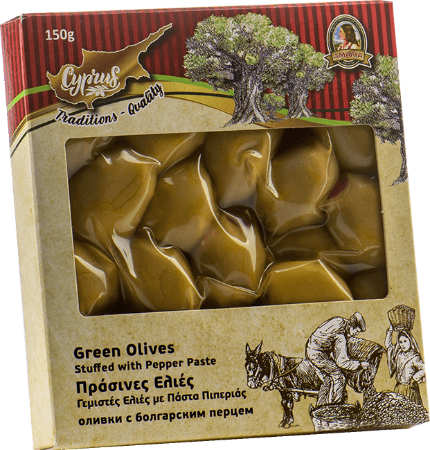 Green Olives
Stuffed with Pepper Paste